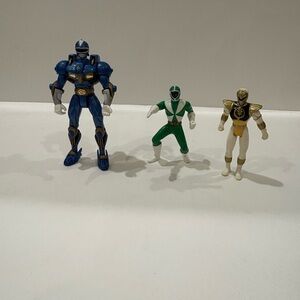 Three Power Rangers Figures- Green, Blue, and White